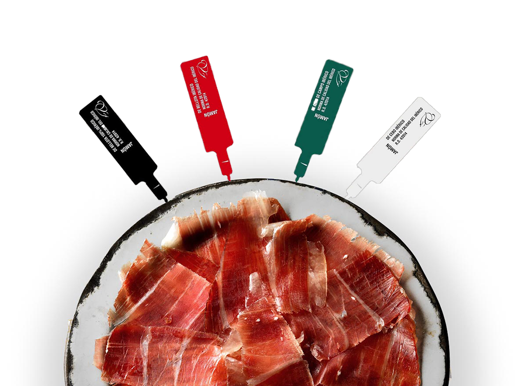 Las etiquetas del jamón por colores